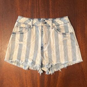 Rewash Super High Rise Striped Denim Shorts